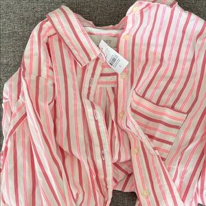LOFT Pink and White Striped Button Down Shirt